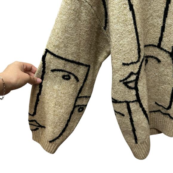 Monki knit jacquard face sweater in beige - Picture 4 of 8
